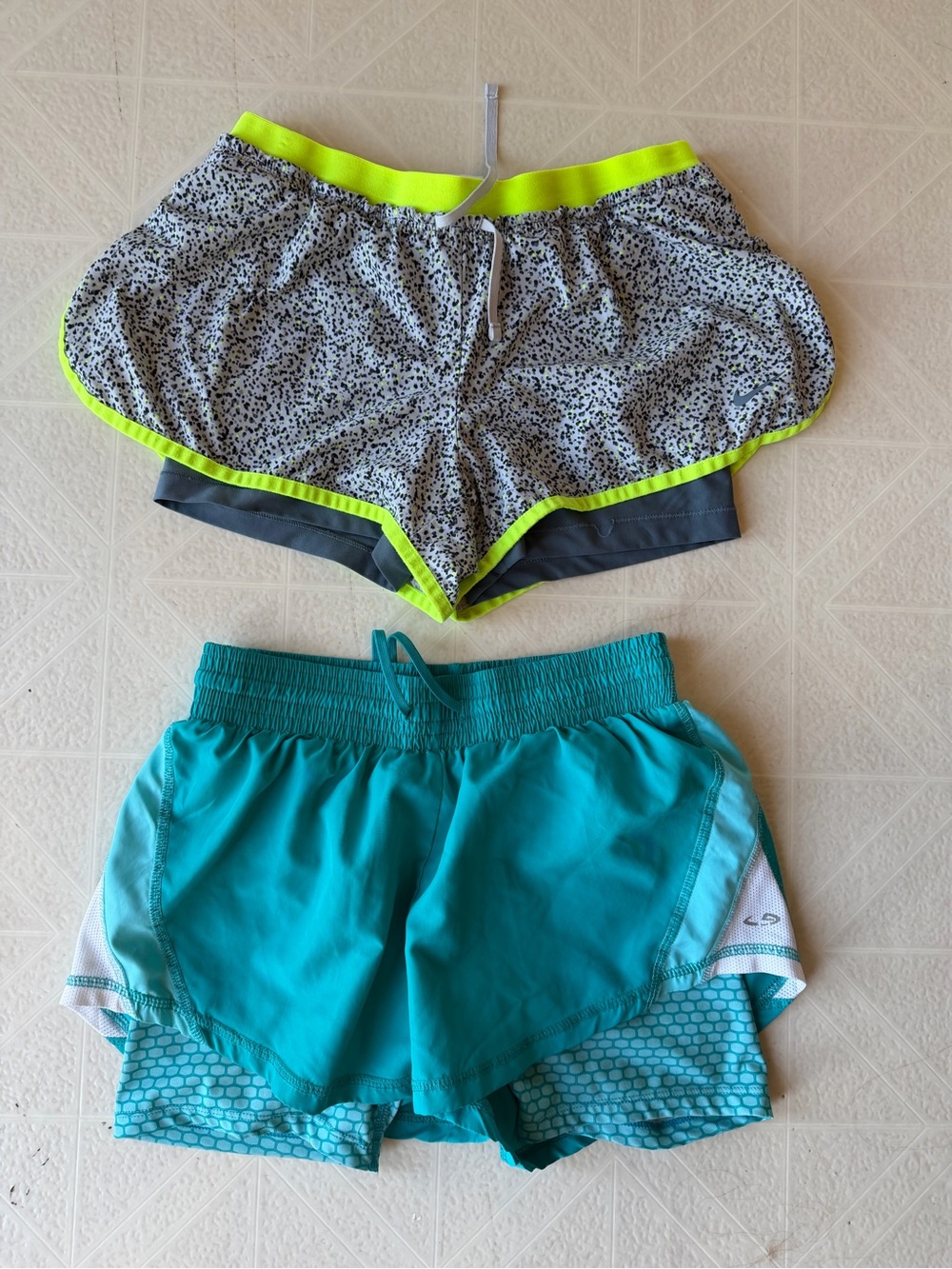 Women’s Athletic Shorts - Teal and Gray with Neon Trim Nike and champion